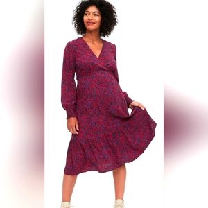 Gap NWOT Maternity/Nursing Crossover Midi Dress, XXL, Long Sleeve, Elastic Waist